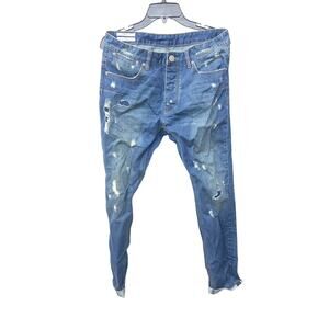 NWT One Teaspoon Men’s Sz 32 Blue Distressed Straight Leg Streetwear Denim Jeans